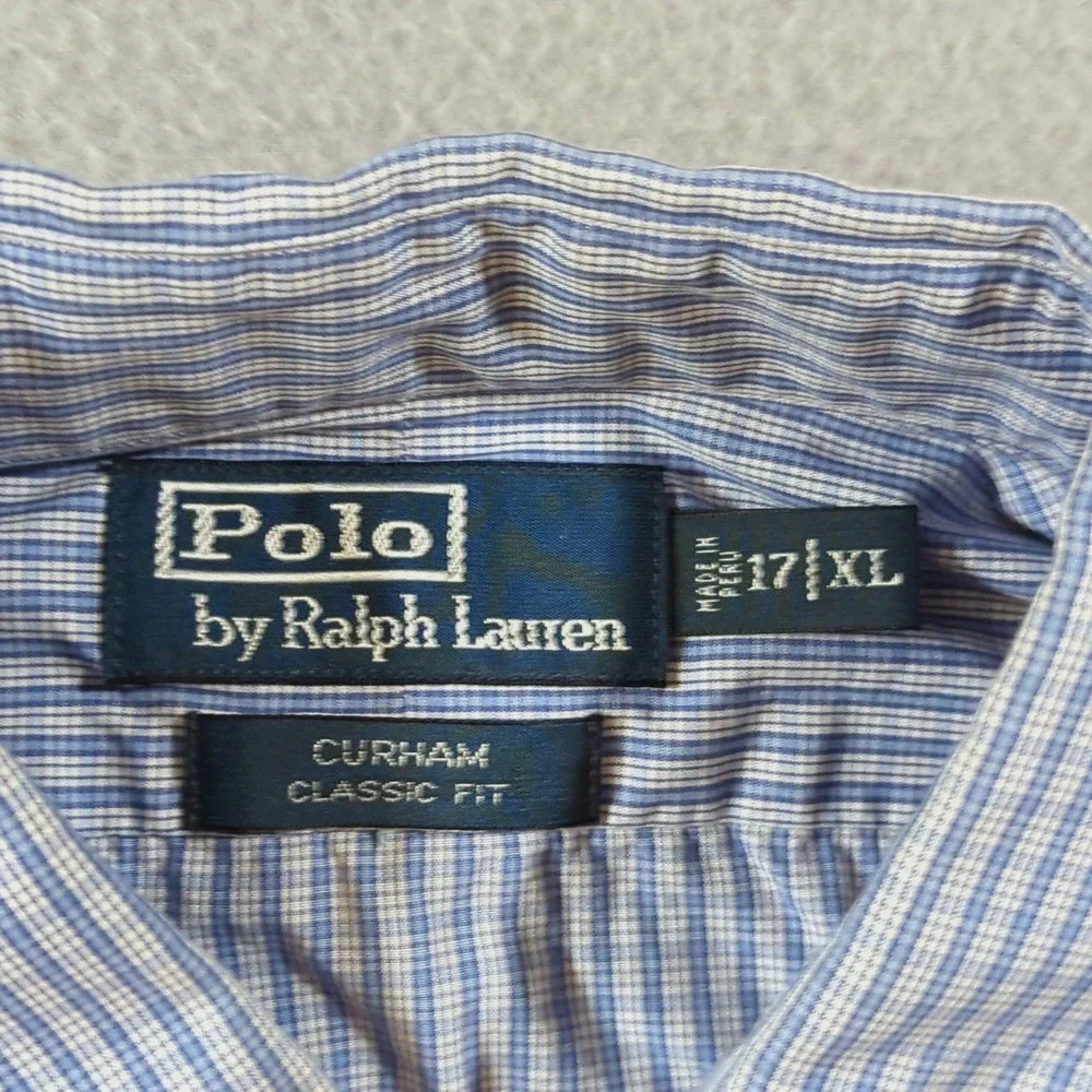 Polo Ralph Lauren Button Down Shirt Mens 17 XL Blue Check Curham Classic Fit